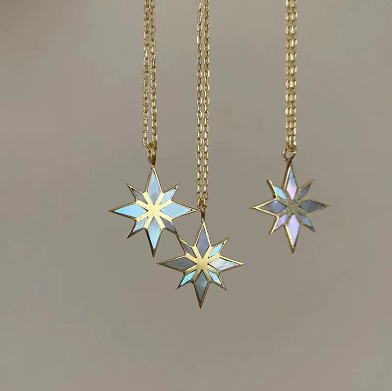 18K gold six pointed star clavicle chain on stainless steel O chain, 45cm length, gold colour