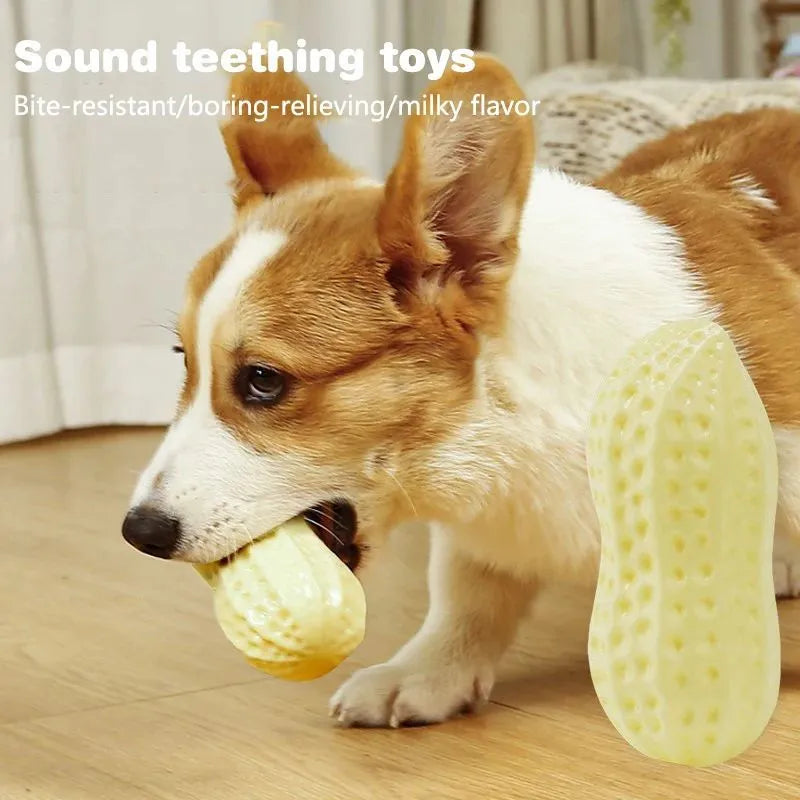 Yellow rubber vinyl dog toy for small dogs with squeaker for chewing and boredom relief