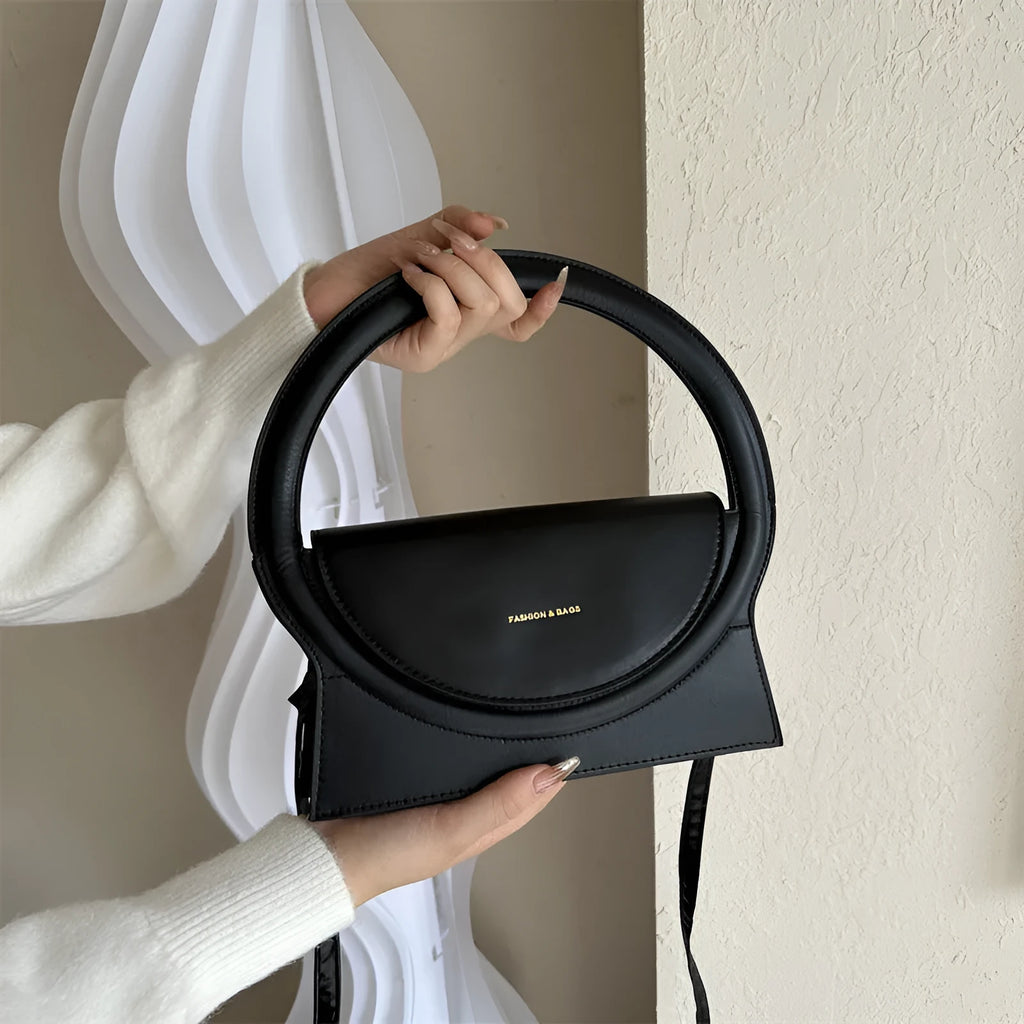Horizontal square PU leather messenger bag with shoulder strap and stitching detail
