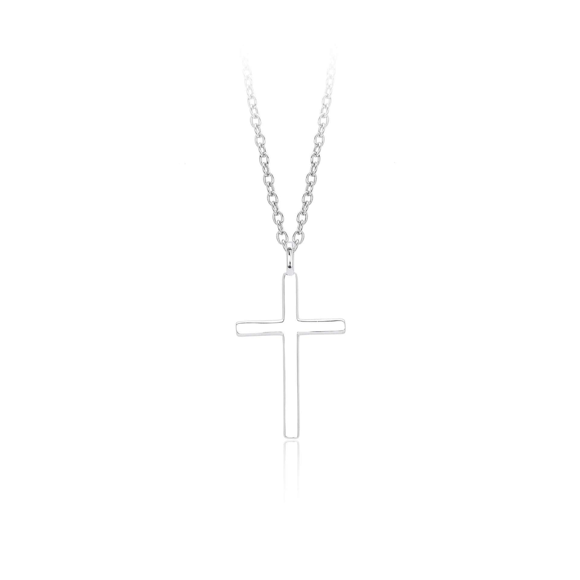 Sterling silver necklace with cross pendant on O-shaped chain showing gold electroplated finish