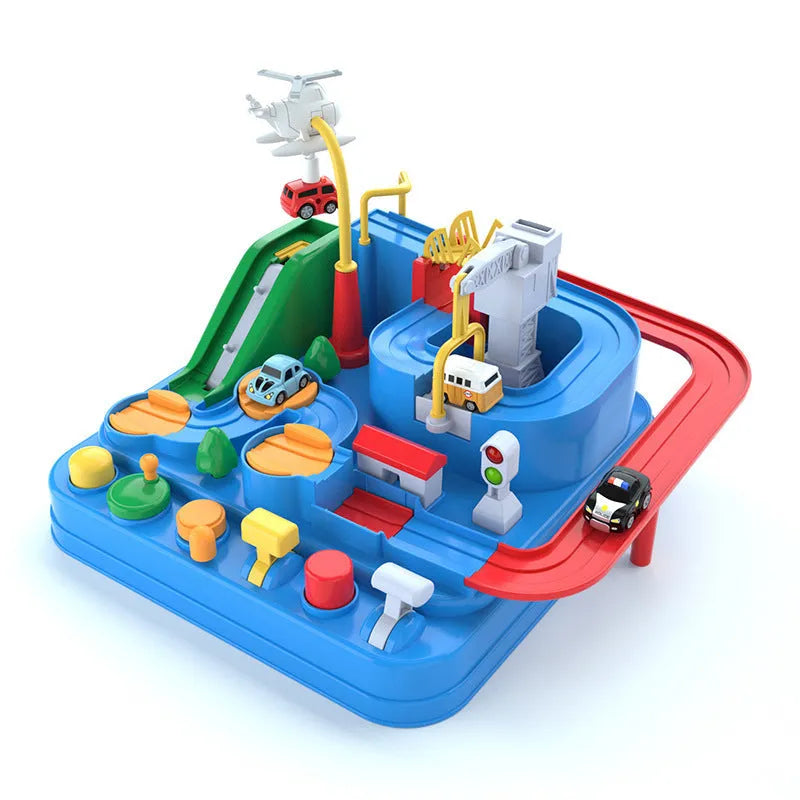 Big Adventure Parking Lot plastic rail car track toy with handle remote control and multiple colour options.