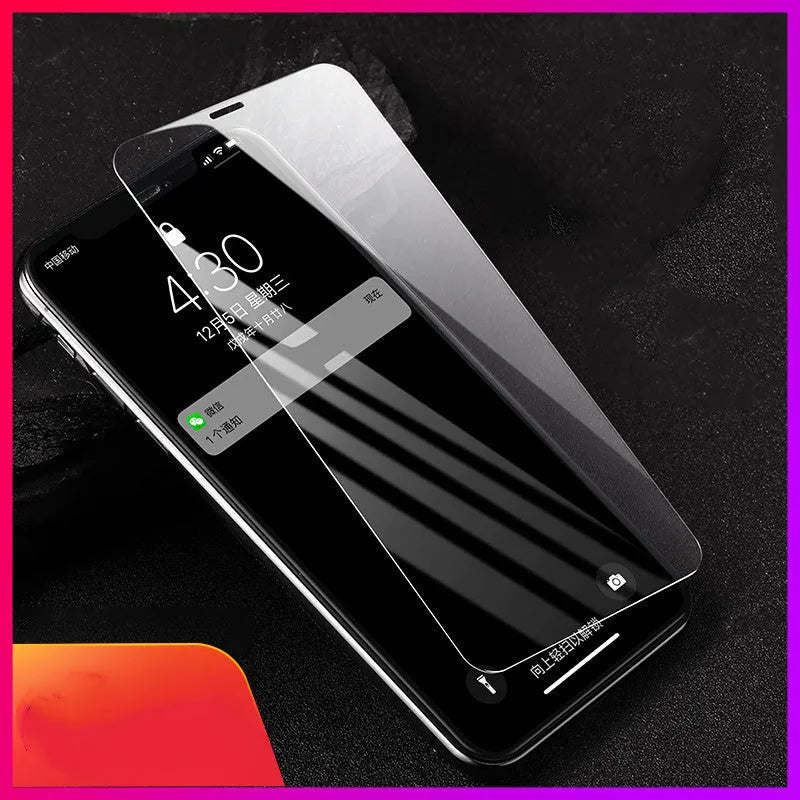 Tempered glass screen protector for iPhone 11, X, XS models with anti-fingerprint coating.