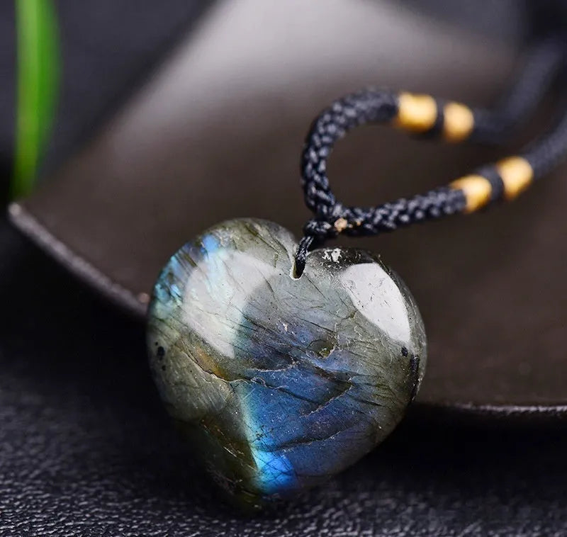 Blue labradorite moonstone Heart of the Ocean crystal pendant necklace