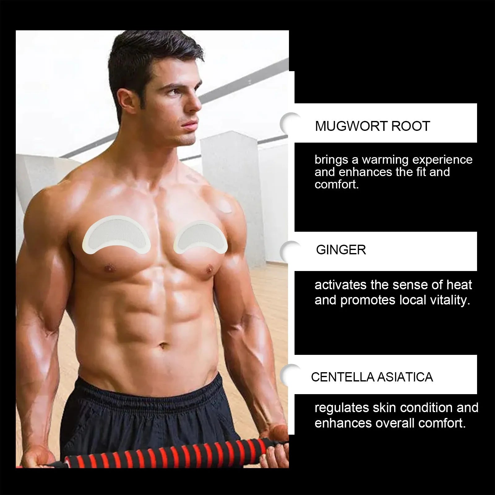 Pack of four thin men's figure control chest patches with mugwort and ginger extracts