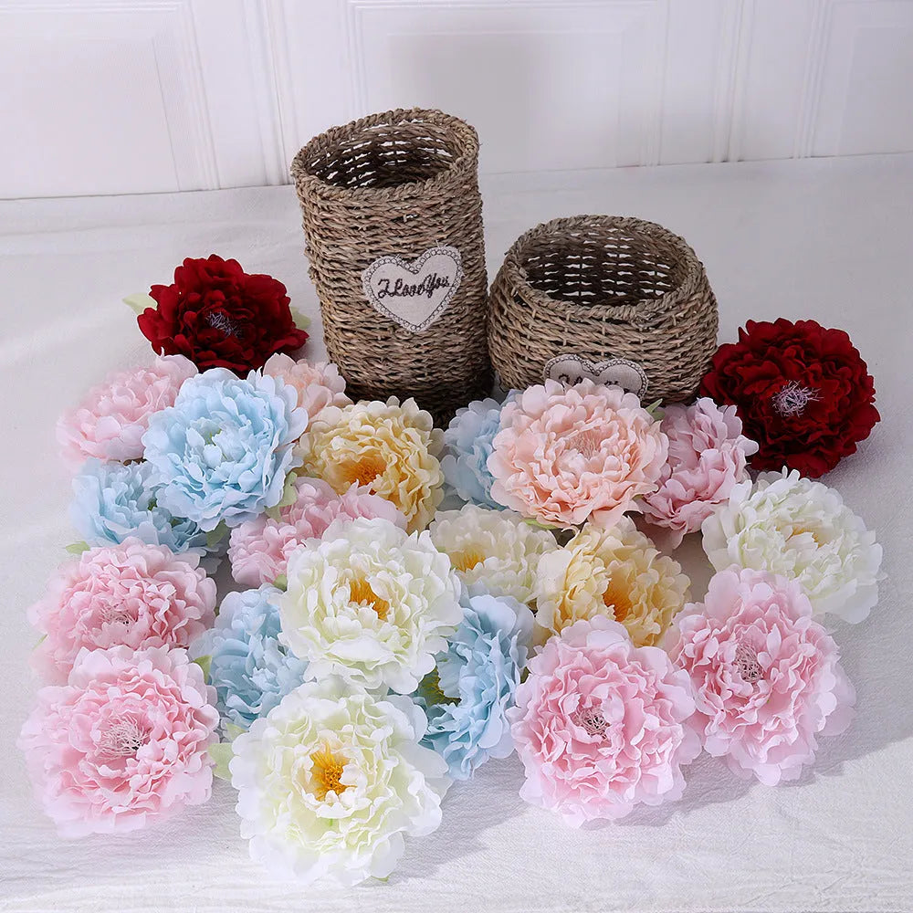 Silk simulation peony flower head decoration in multiple colours for wedding and home use