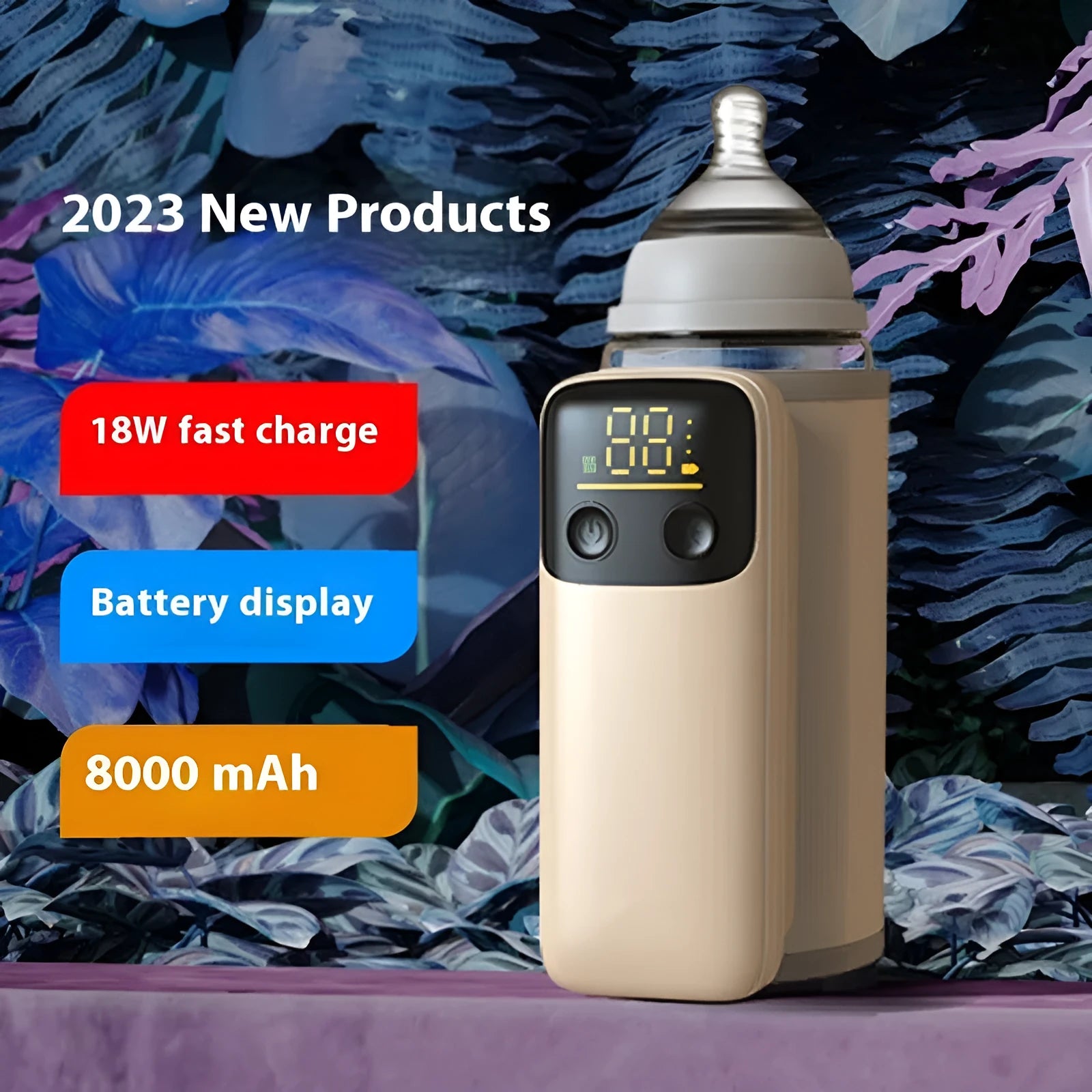 Universal baby bottle warmer with fast-charge 8000mAh battery and USB charger