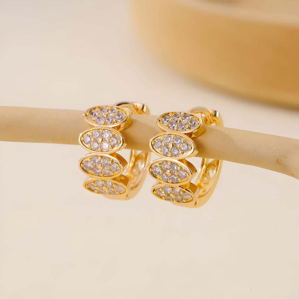 Women's gold-coloured copper earrings with zircon stone inlay in ins style