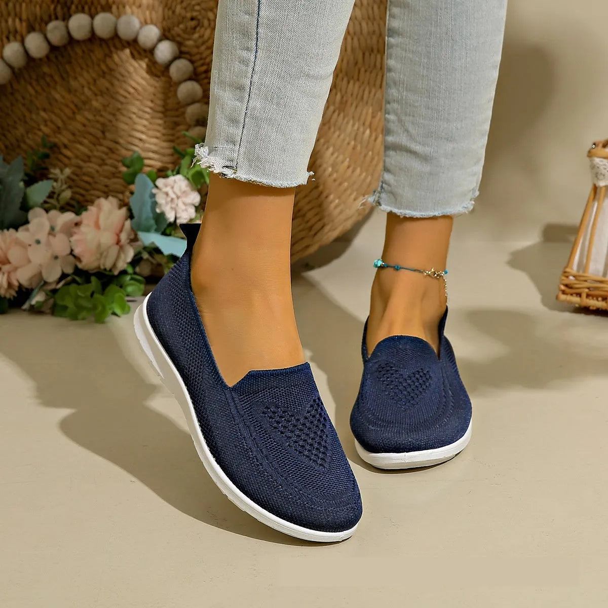 Women's low-top cloth casual shoes in beige with heart pattern and mesh lining for spring summer wear.