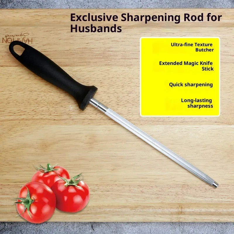 Household multi-functional kitchen sharpening steel with high carbon steel rod and handle