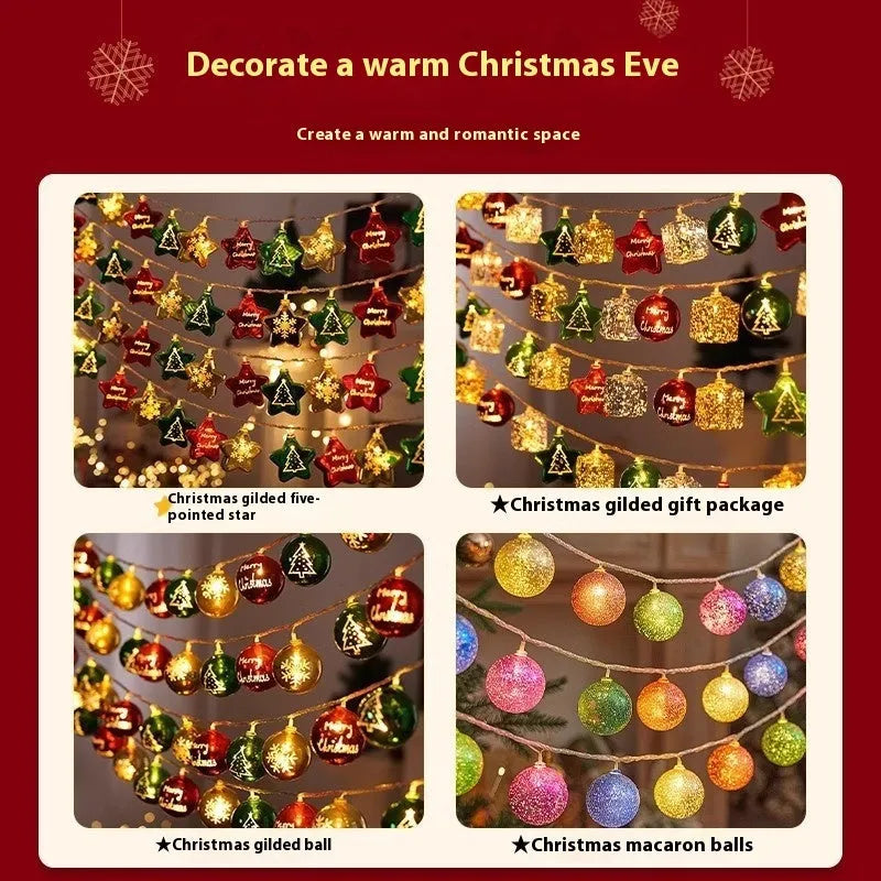 Gold electroplated ball fairy lights string with coloured pendants for Christmas tree decoration