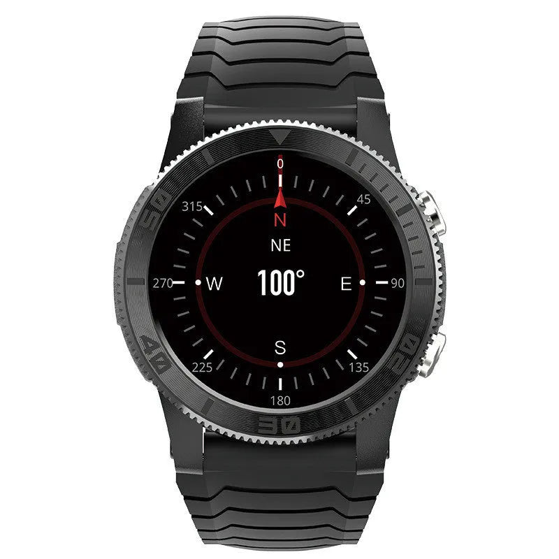 Black smart watch with 48MM dial, 22MM band, GPS heart rate stress compass and 580mAh battery