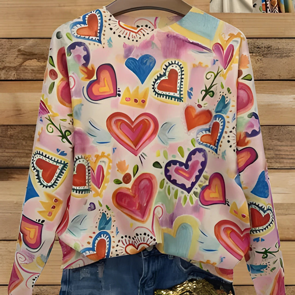 Loose fit digital printed top with lapel collar available in multiple sizes