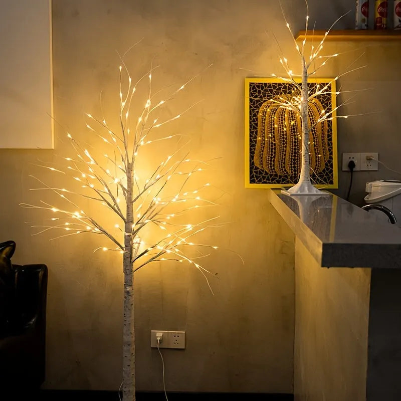 60cm USB birch light with warm white LEDs, black artificial branch on a table