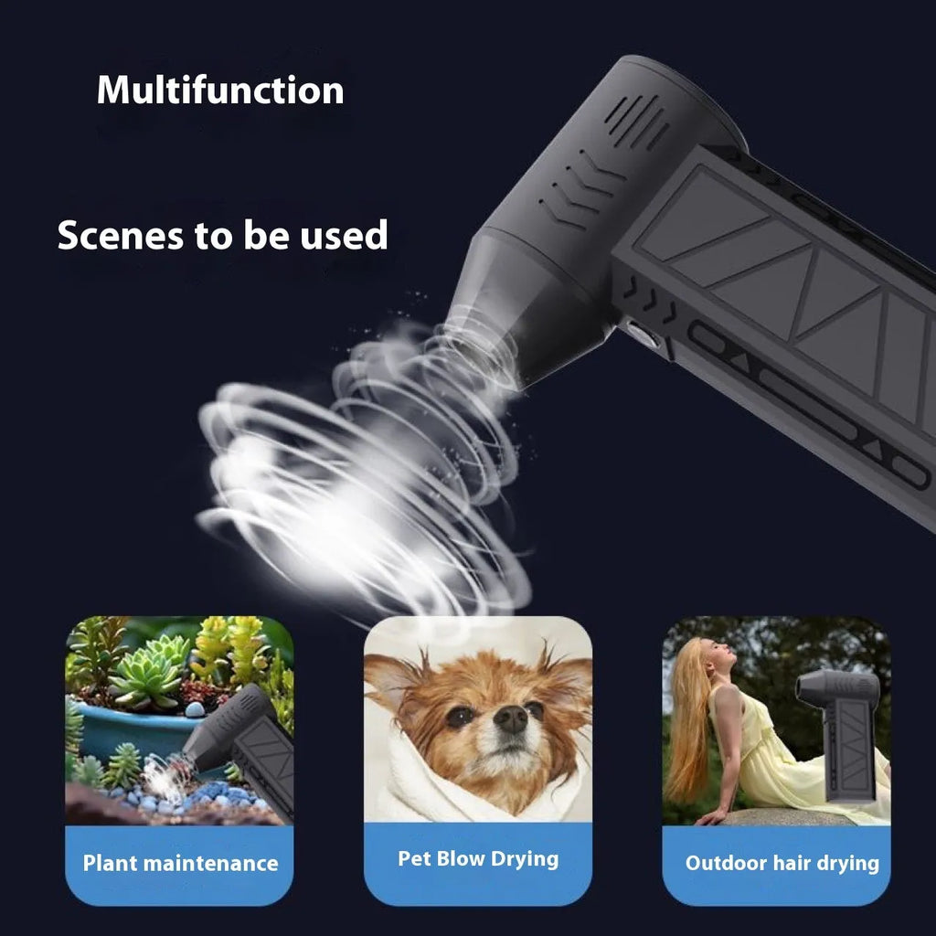 High-speed mini handheld dust blower in black with brushless motor, 4-speed modes, and compact 130x78x38mm design