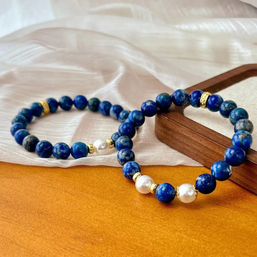 Green and gold lapis lazuli stone bracelet in Chinese retro artistic style