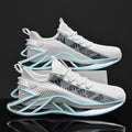 Men's casual exercise shoes with fly woven mesh upper in four colour options showing embroidery detailing
