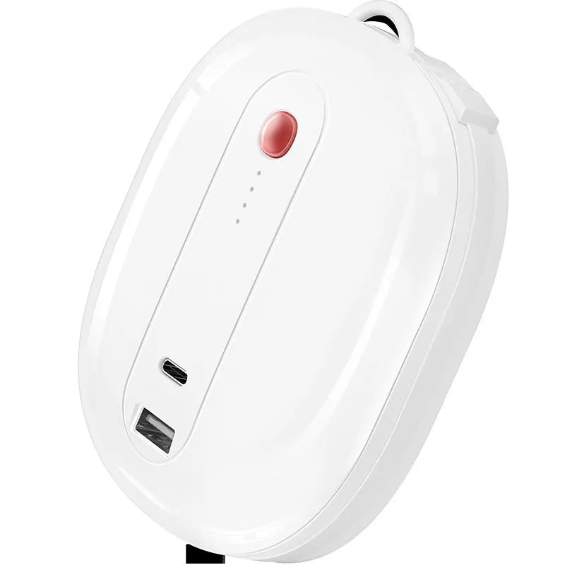 White or black two-in-one power bank with built-in plug showing 10000mAh capacity and compact 92x108x30mm dimensions