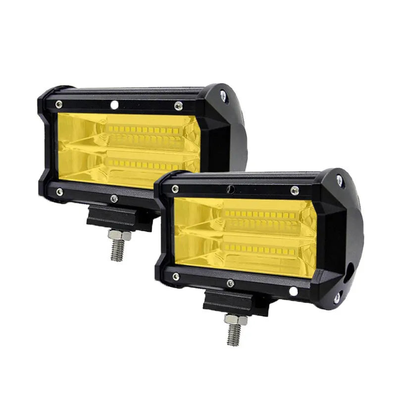 Black 5-inch LED off-road work light with aluminium housing mounted on a bracket