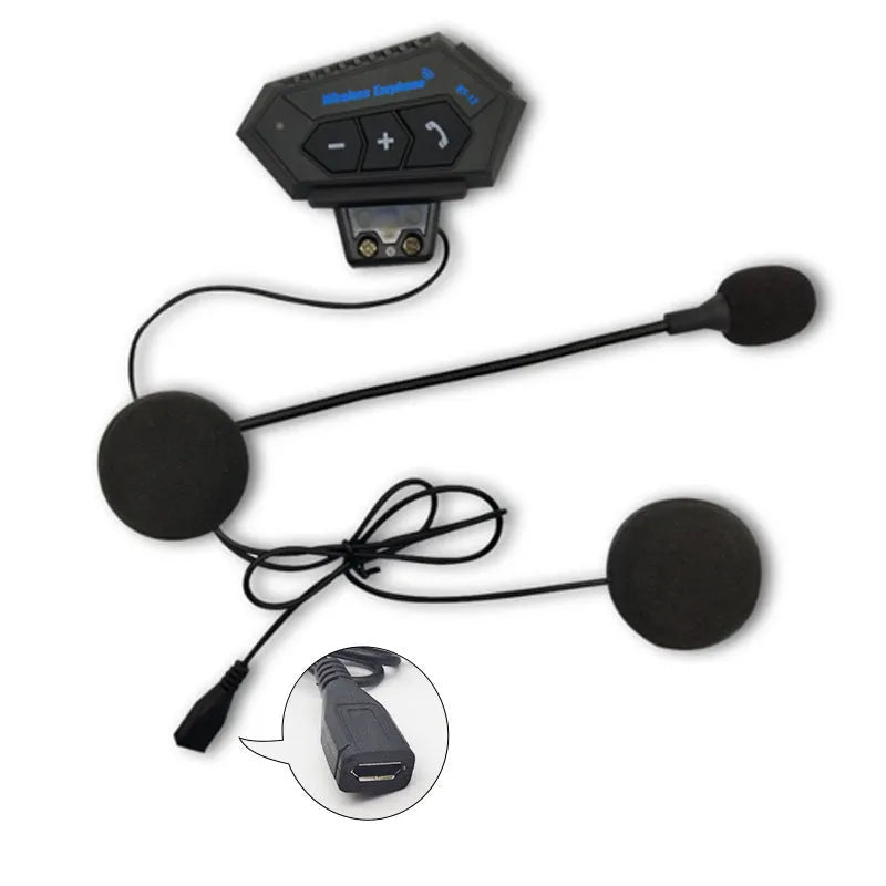 BT12 helmet external Bluetooth headset in black, silver, gold, or dark grey with 10 metre range and waterproof design