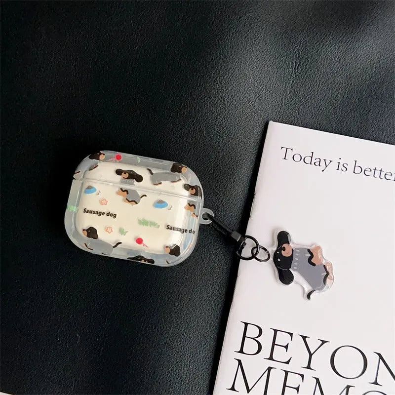 Cartoon sausage dog silicone protective cover for Apple AirPods with embossed sweater pendant design