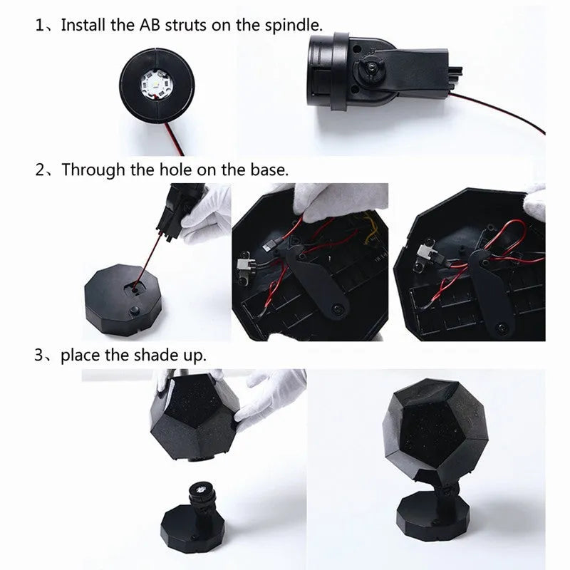 LED star projector night lamp showing constellation projection on bedroom ceiling with remote control