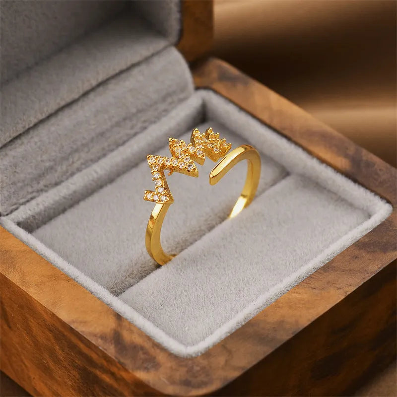 Korean fashion women's open ring in gold electroplated copper with geometric shape on white background