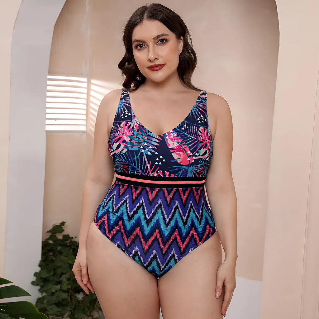 Women's striped vest one-piece swimsuit with spaghetti straps and printed pattern for swimming sports