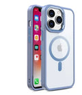 Silicone magnetic phone case for iPhone 15 Pro Max in black, showing transparent back and MagSafe ring