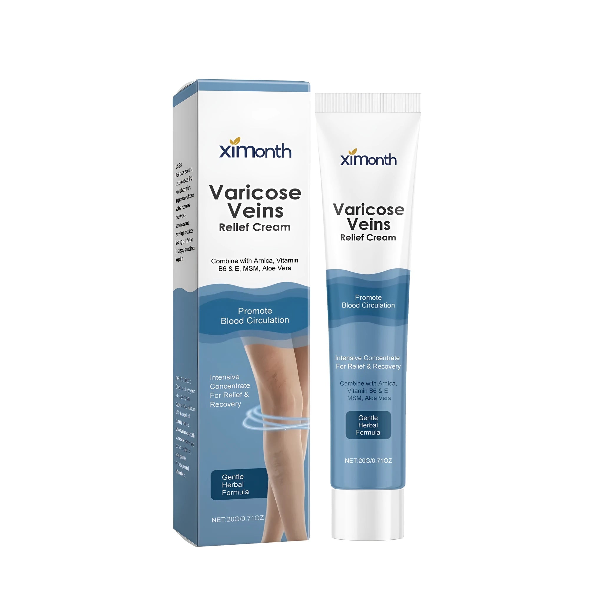 20g tube of varicose vein relief cream with arnica, vitamin B6, vitamin E and aloe formulation