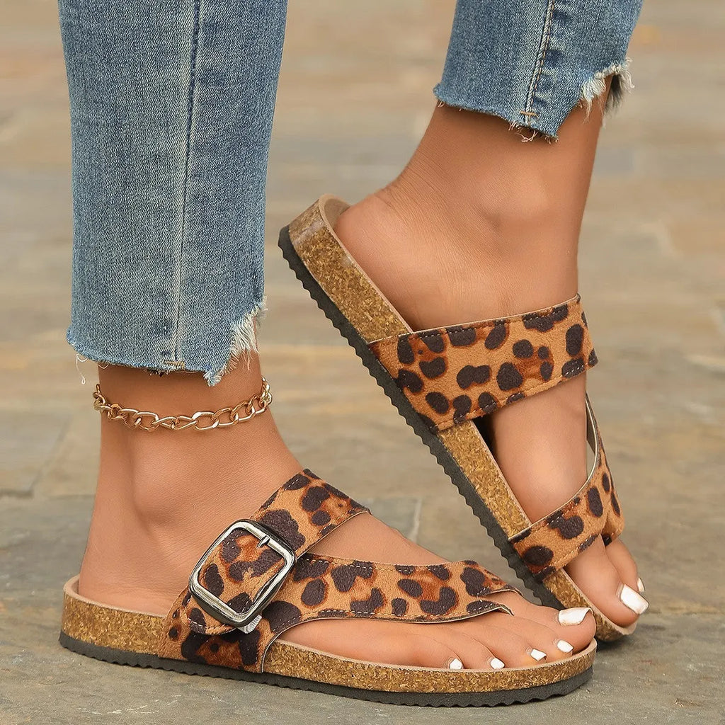 Leopard print Roman style slippers with wooden sole and imitation leather lining in sizes 36 to 43