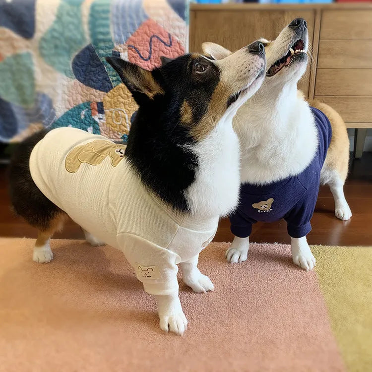 Cotton knitted dog sweater in white or navy blue, sizes SM to 3XL, ins style pet clothing