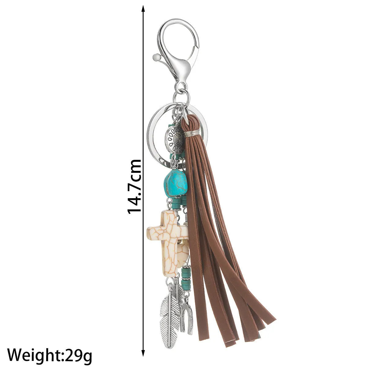 Retro cross alloy keychain pendant with leather rope tassel in colour XY-3669 for suitcase or bag decoration