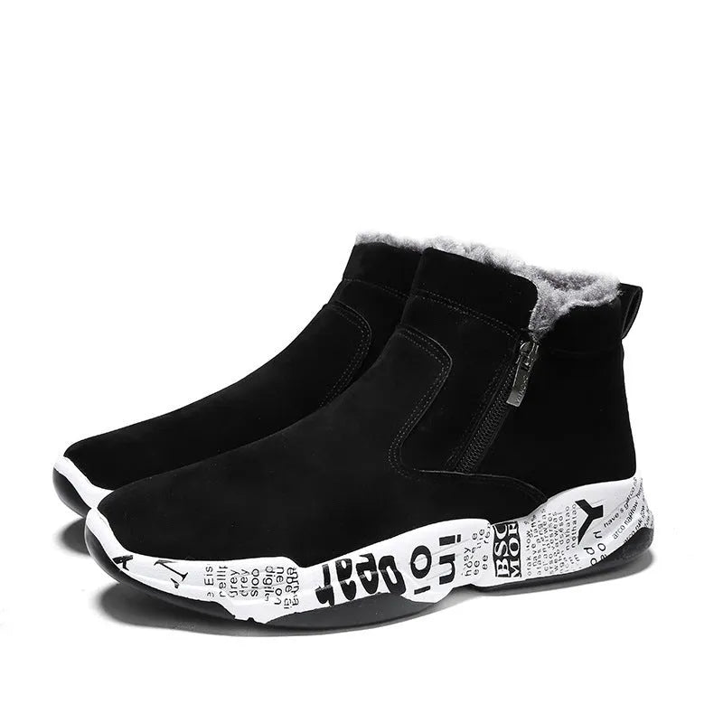 High-top men's snow boots in 2280 black and white with suede upper and rubber sole