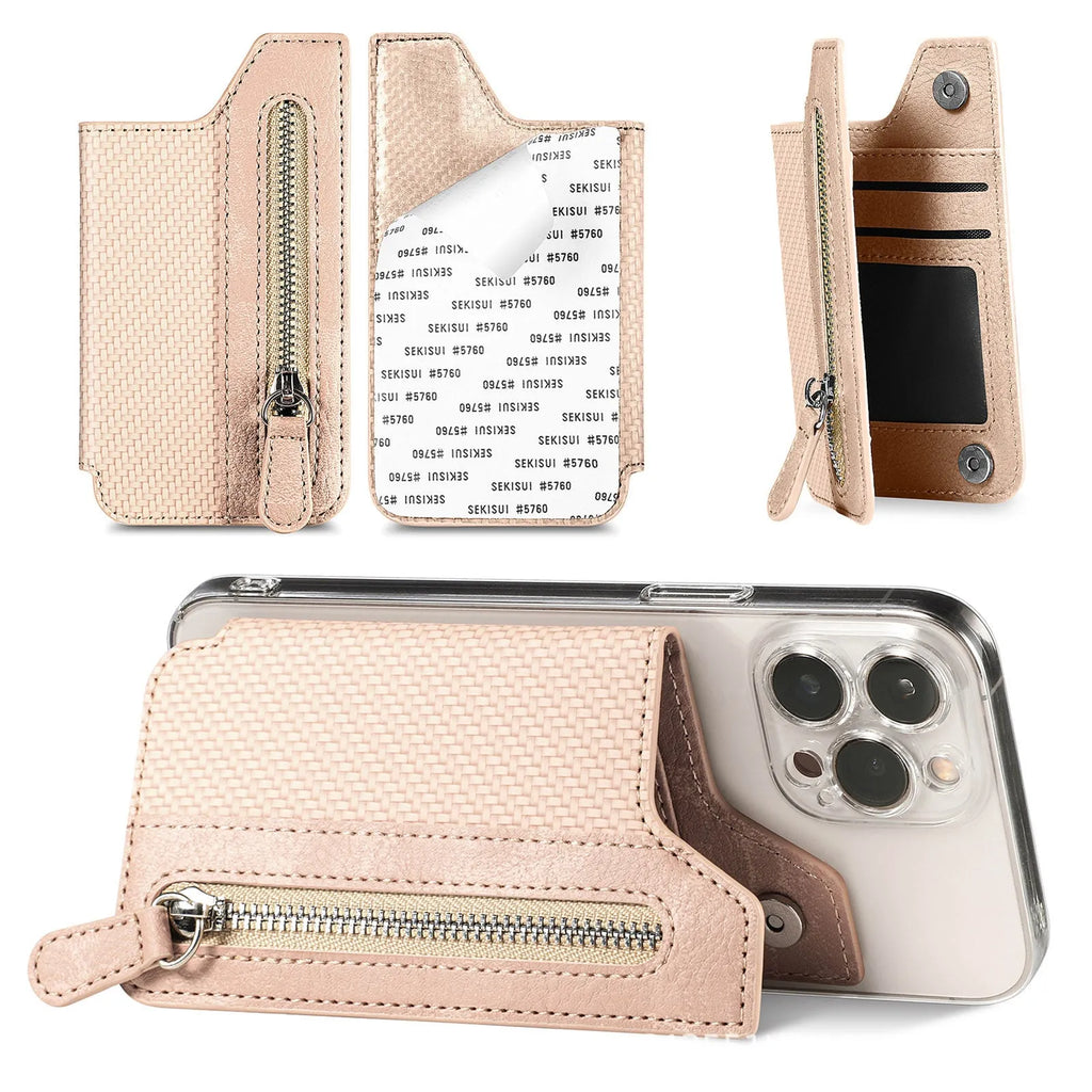 All-inclusive phone case with transparent TPU lens, PU card holder, and striped pattern for iPhone 13 Pro