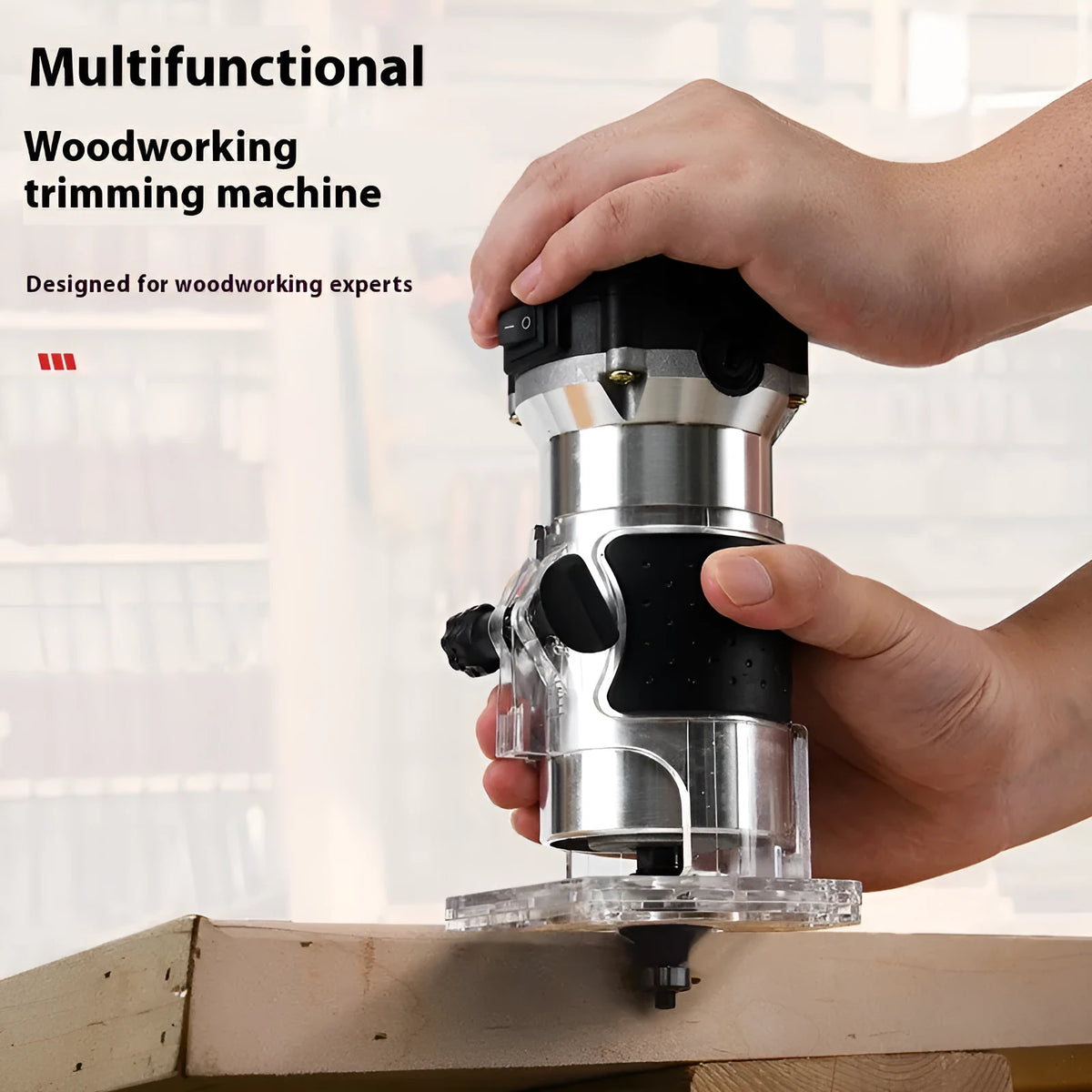 800W 6-speed electric woodworking trimmer router with 6.35mm collet, 15 milling cutters, straight knife, aluminium body, gear paper box
