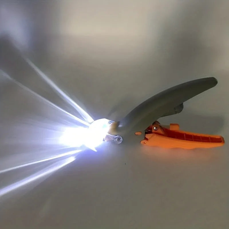 Yellow LED pet nail trimmer with magnifying glass and steel blades for trimming cat and dog nails