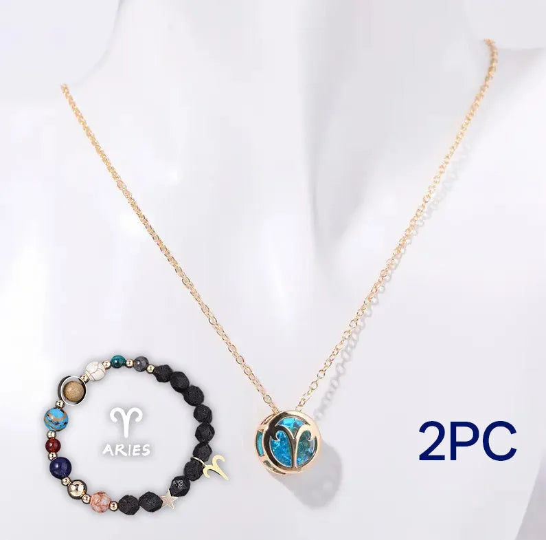 Natural stone beaded necklace and matching bracelet set on a textured background