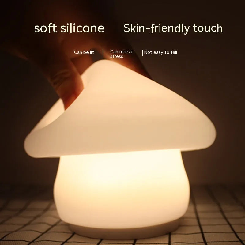 White silicone mushroom night light with USB cable, cool and warm light, 125 x 116 x 135mm