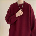 Men's loose fit pullover sweater in light grey polyester, long sleeve, Japanese style, winter daily wear.