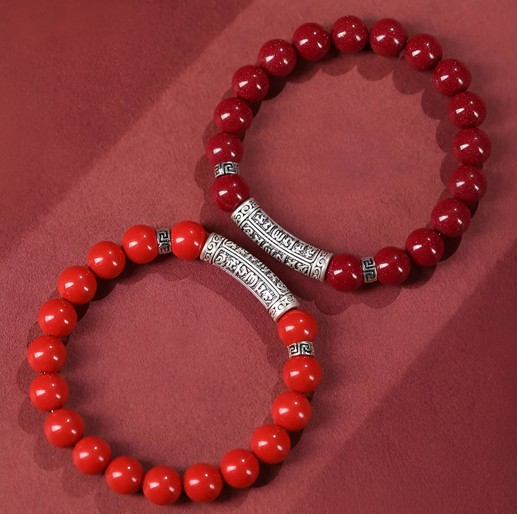 Cinnabar sandstone bracelet with manual craftsmanship in national style design