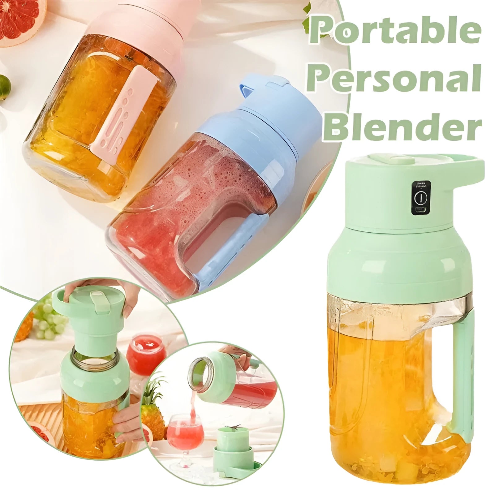 Electric portable juicer with USB charging cable and 1500ml capacity in multiple colour options