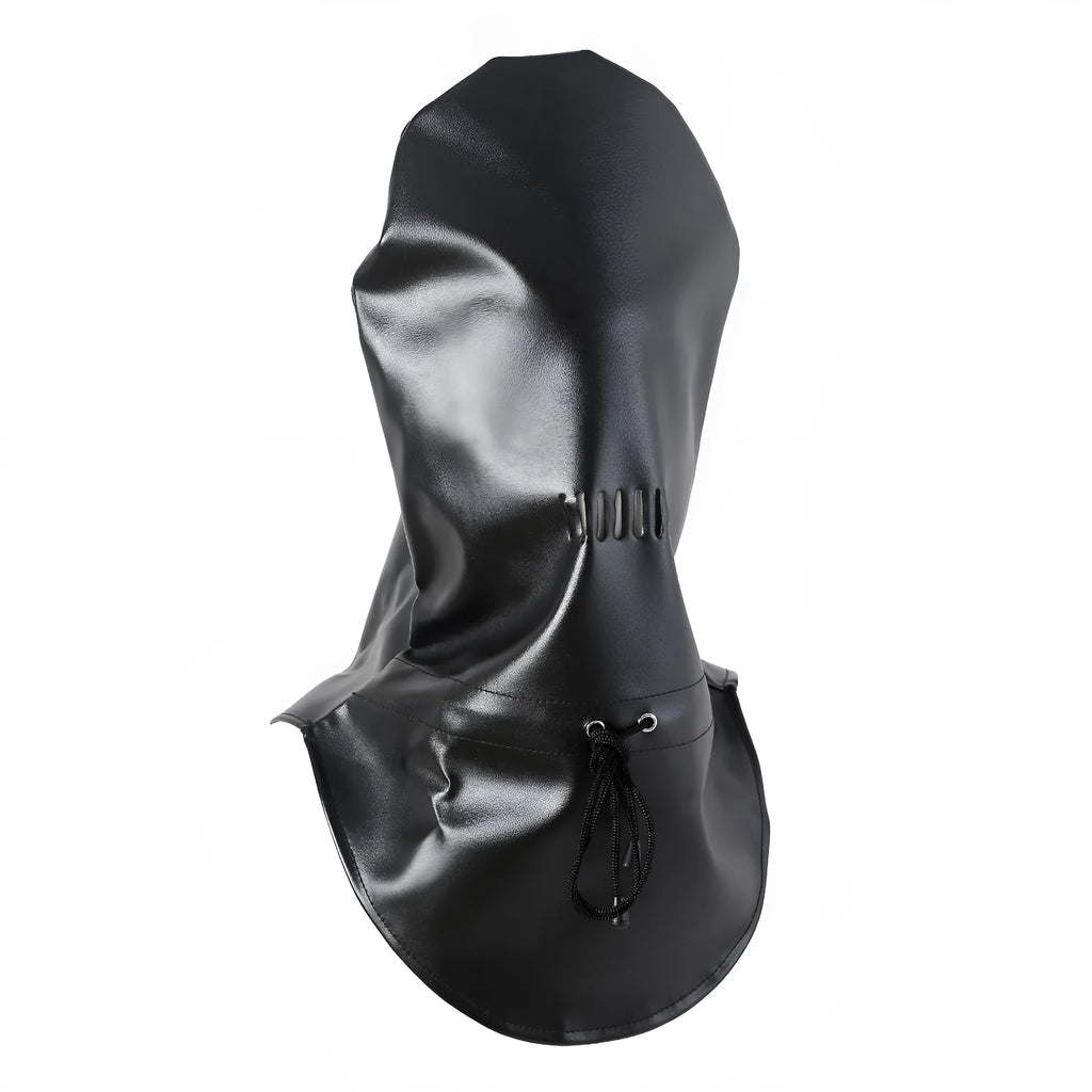 Black leather adult role-play mask with breathable design for training scenarios