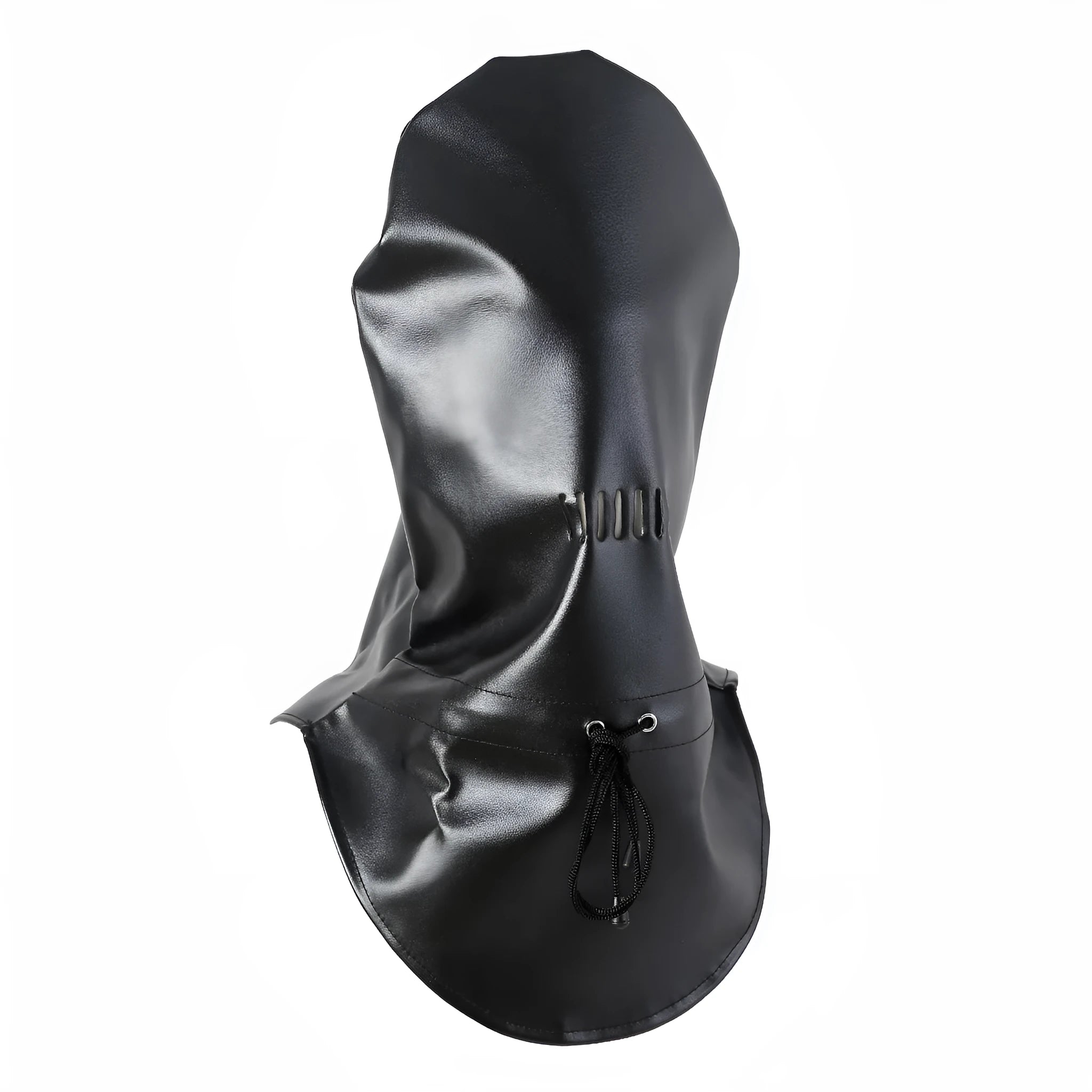 Black leather adult role-play mask with breathable design for training scenarios
