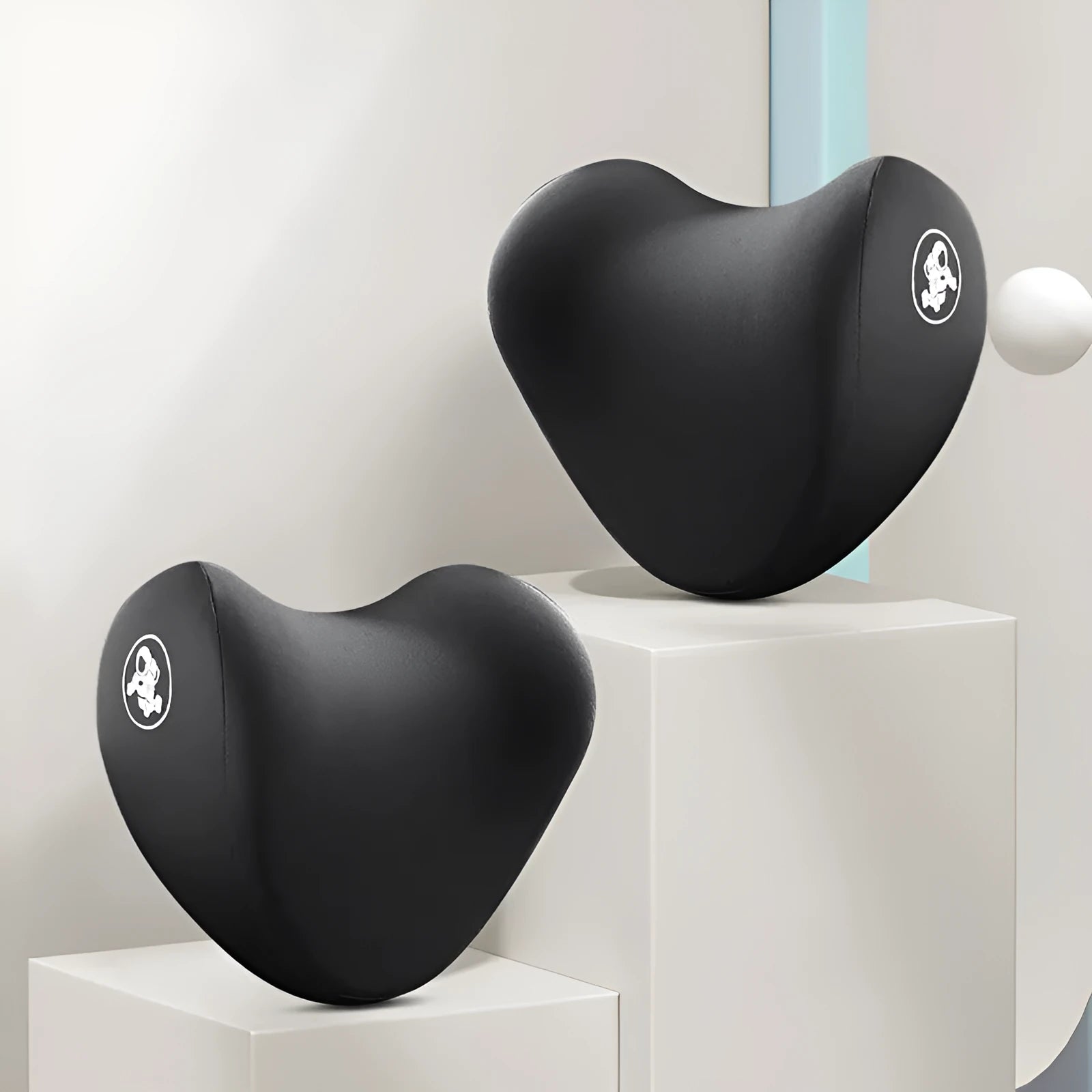 Heart-shaped memory foam car pillow set with headrest and lumbar support pillows in cotton covers