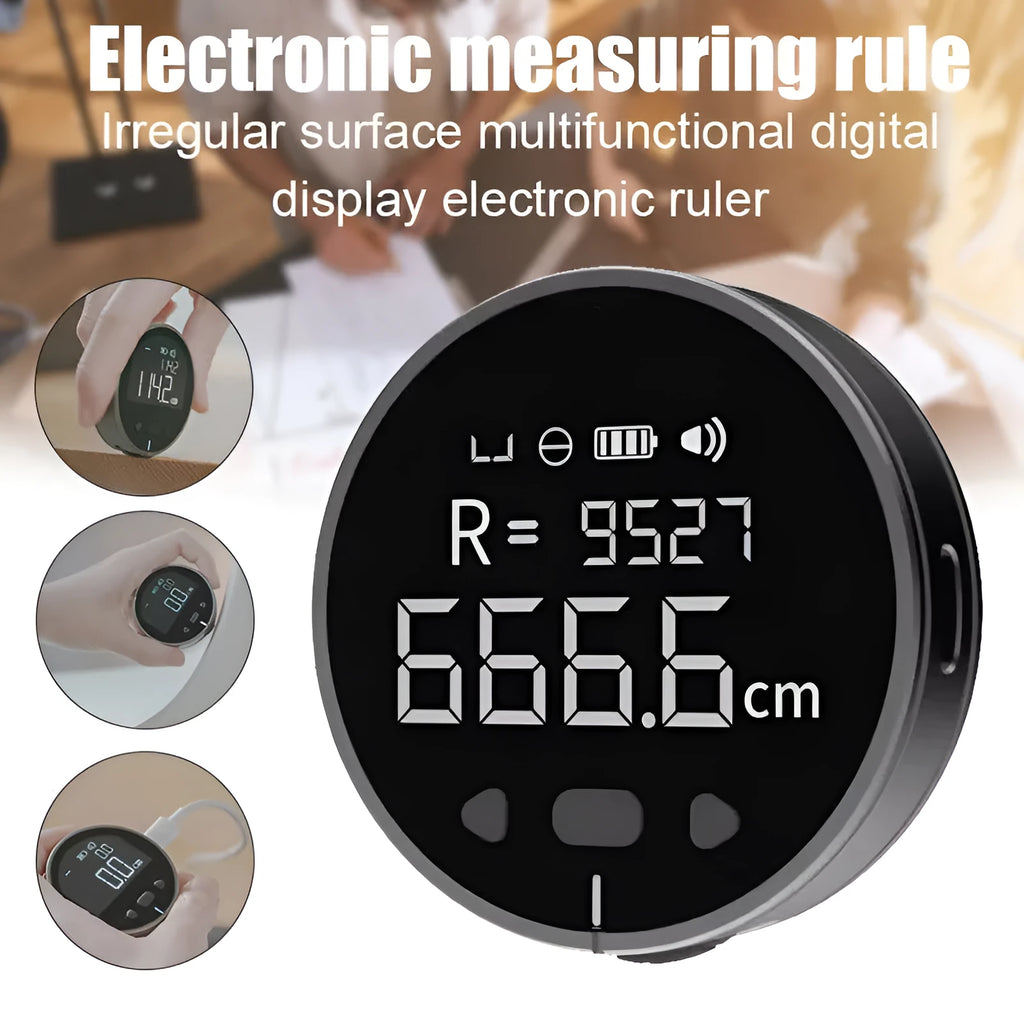 Black electronic measuring ruler with 1.8 inch VA LCD, 53*15mm aluminium alloy and silica gel body, 35g