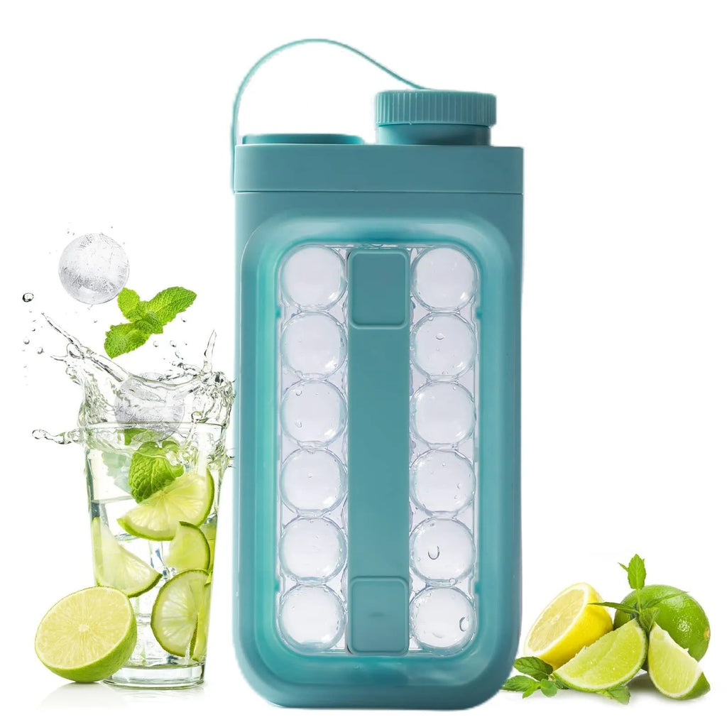 Light blue and white 2-in-1 portable ice ball kettle with 17 spherical compartments