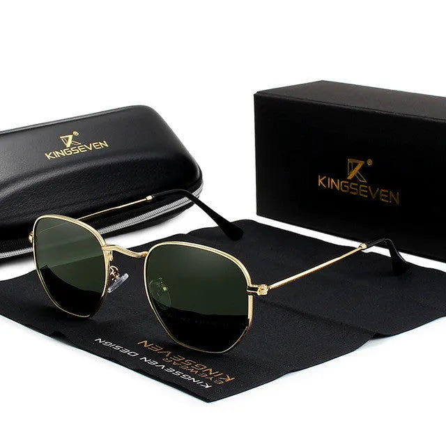 Classic round-frame retro sunglasses for men on a background, showing Black and Gun Grey colour options.