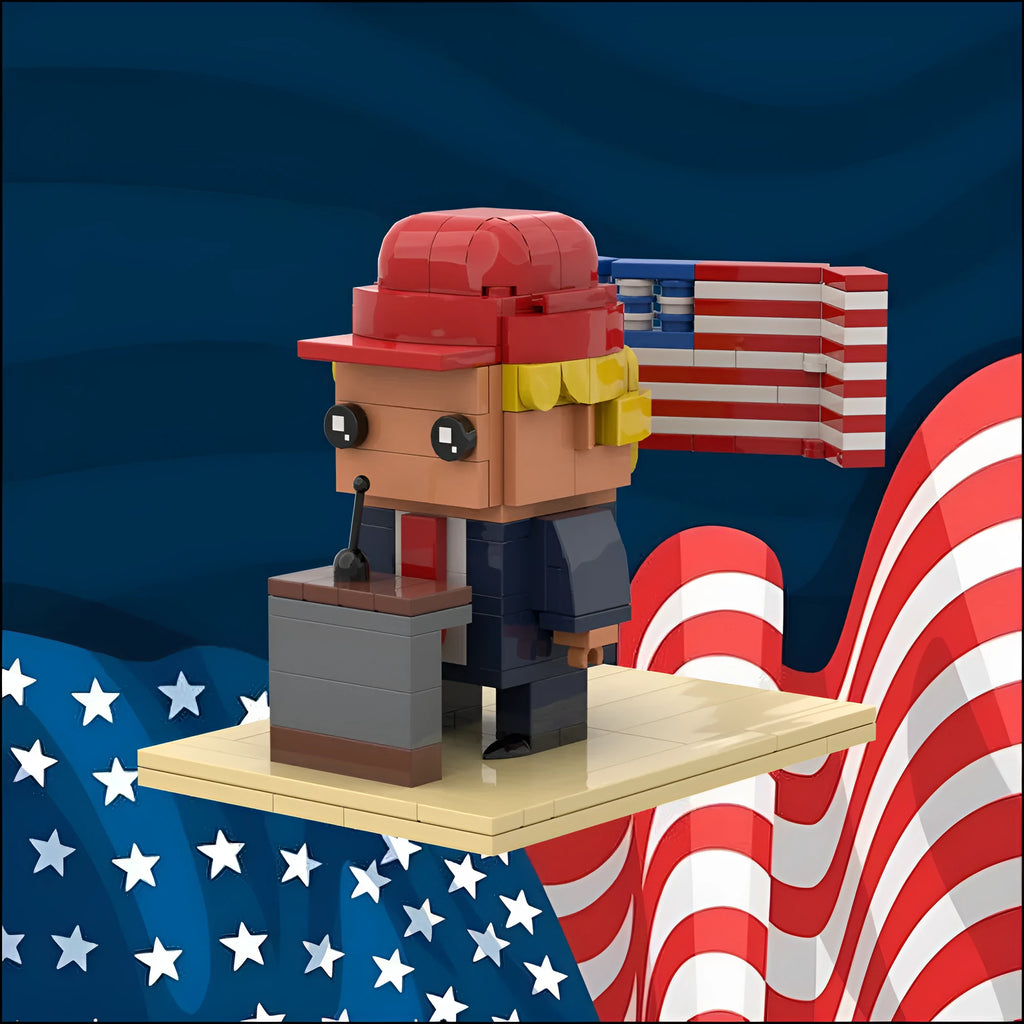 Trump scenario small particle plastic building block ornament kit in bagged packing with customisable graphic option