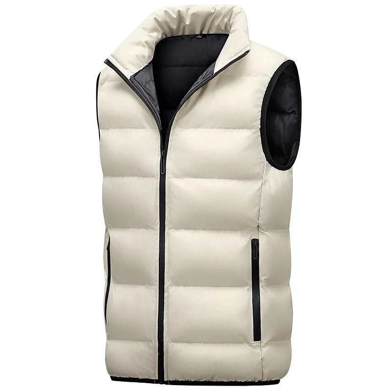 Men's casual breathable polyester waterproof vest in black, front view, straight hem design