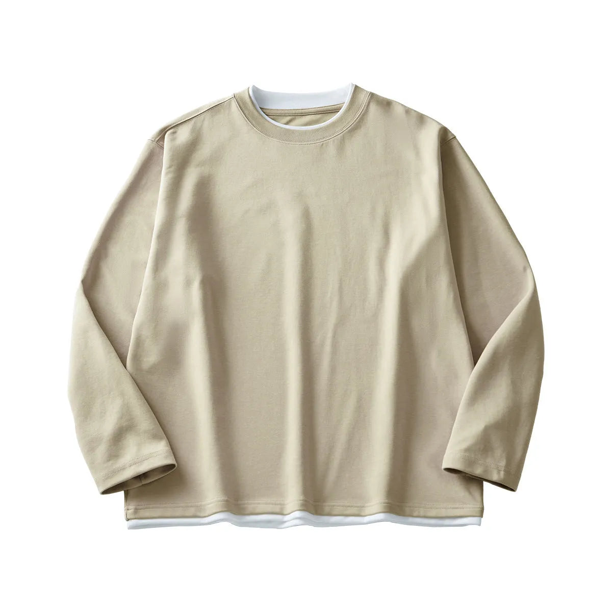 Men's loose fit long-sleeved cotton blend t-shirt in black, shown on a model.